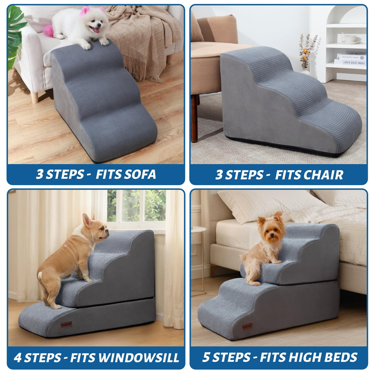 aodisman Animal Stair in Split Design 5-Step 22.8"H, Grey