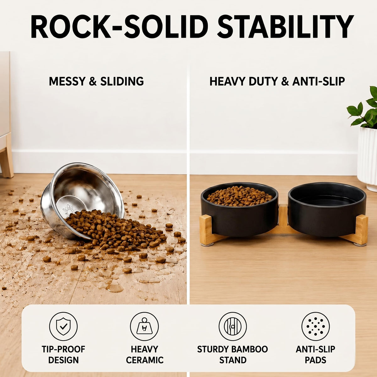 SPUNKYJUNKY Pet Feeder in 1.7 cups, Black × 2