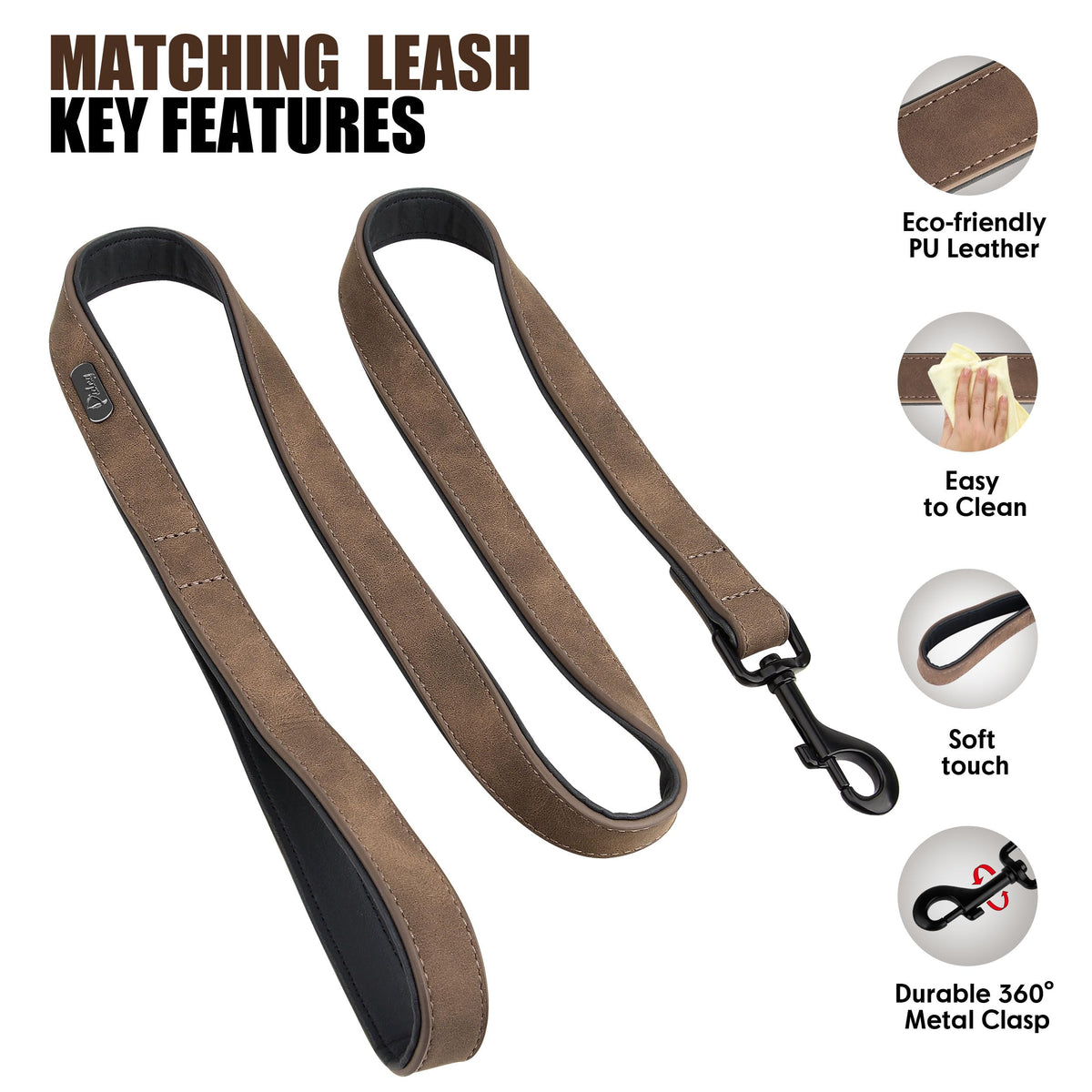 Didog Animal Collar in M: Fit Neck 11-14"(10-20 lbs), Brown Set