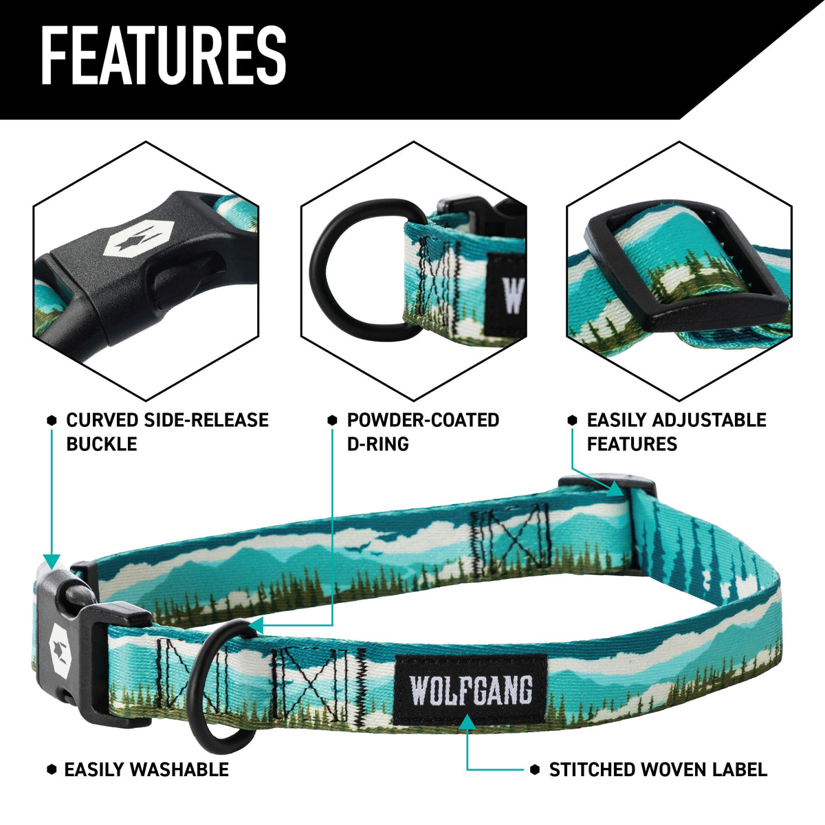 Wolfgang Man & Beast Animal Collar in Small (5/8 Inch x 8-12 Inch), GreatEscape Print