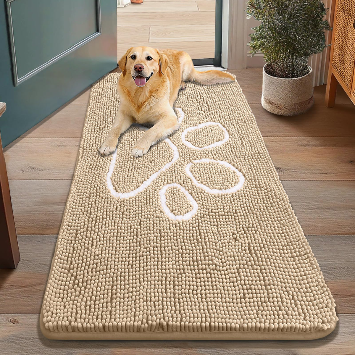 Smiry Rug in 48"X30", Beige and White