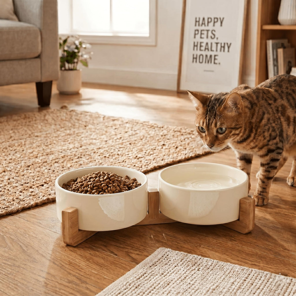 SPUNKYJUNKY Pet Feeder in 1.7 cups, Beige × 2