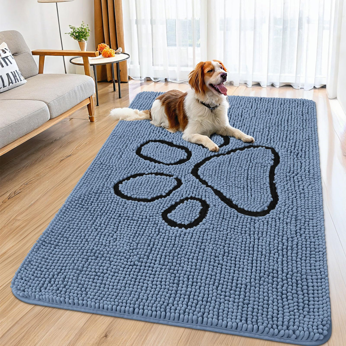 Smiry Rug in 59"X35", Airy Blue and Black