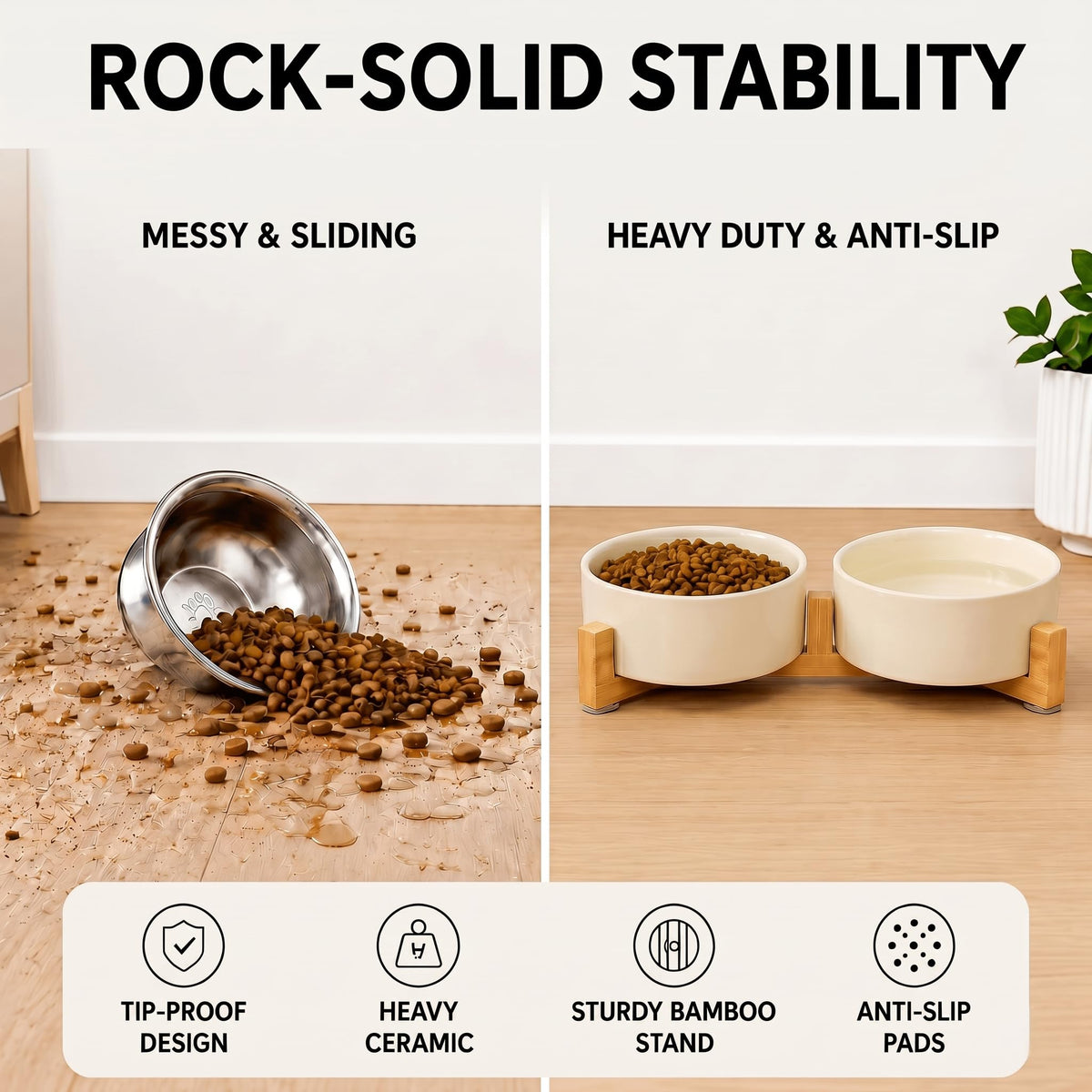 SPUNKYJUNKY Pet Feeder in 1.7 cups, Beige × 2