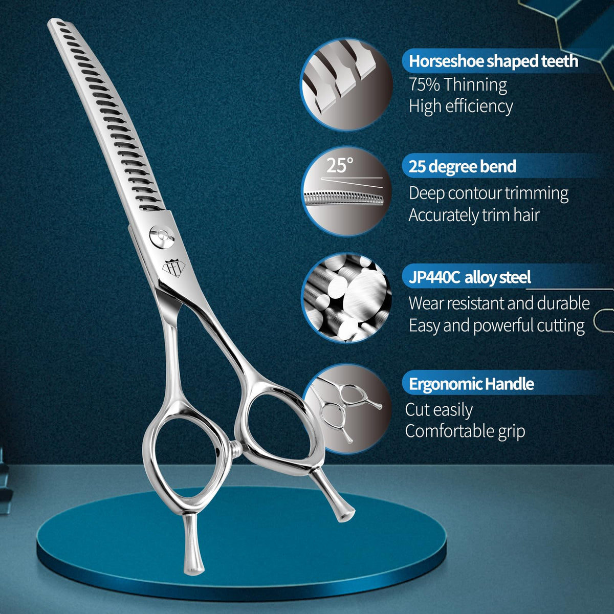FENICE TOTEM Scissors in 6.5 inch, Curved Chunker