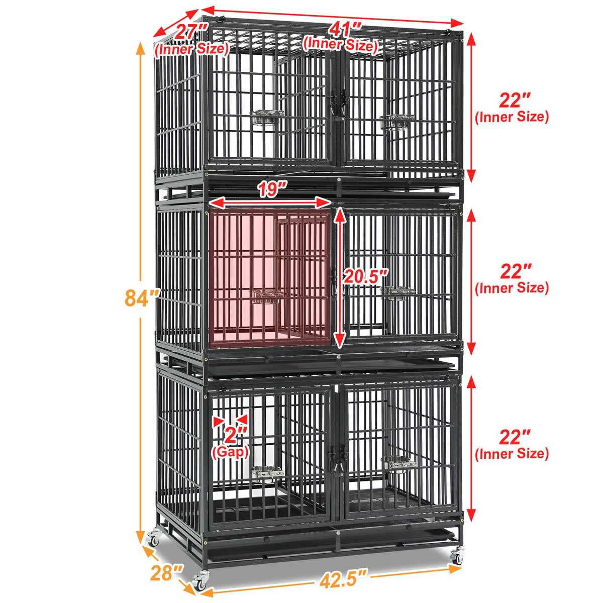 Homey Pet Animal Cage in 43.0"L - 3 Tiers - 1P, Black