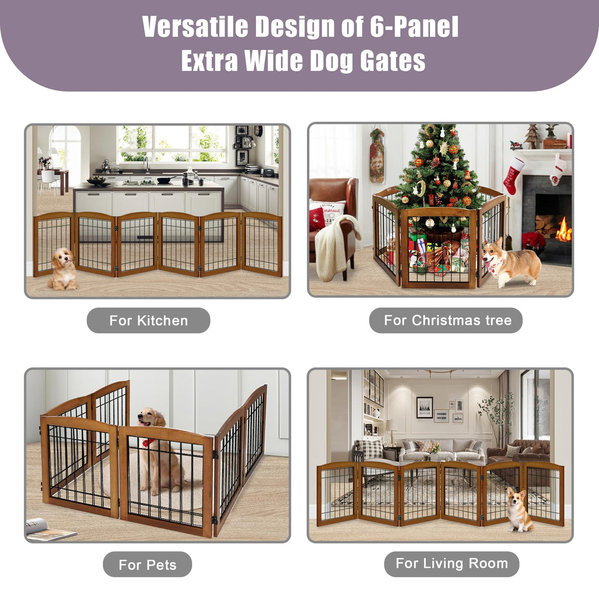 LZRS Temporary Gate in 24"Height-6 Panel, Oak Cherry