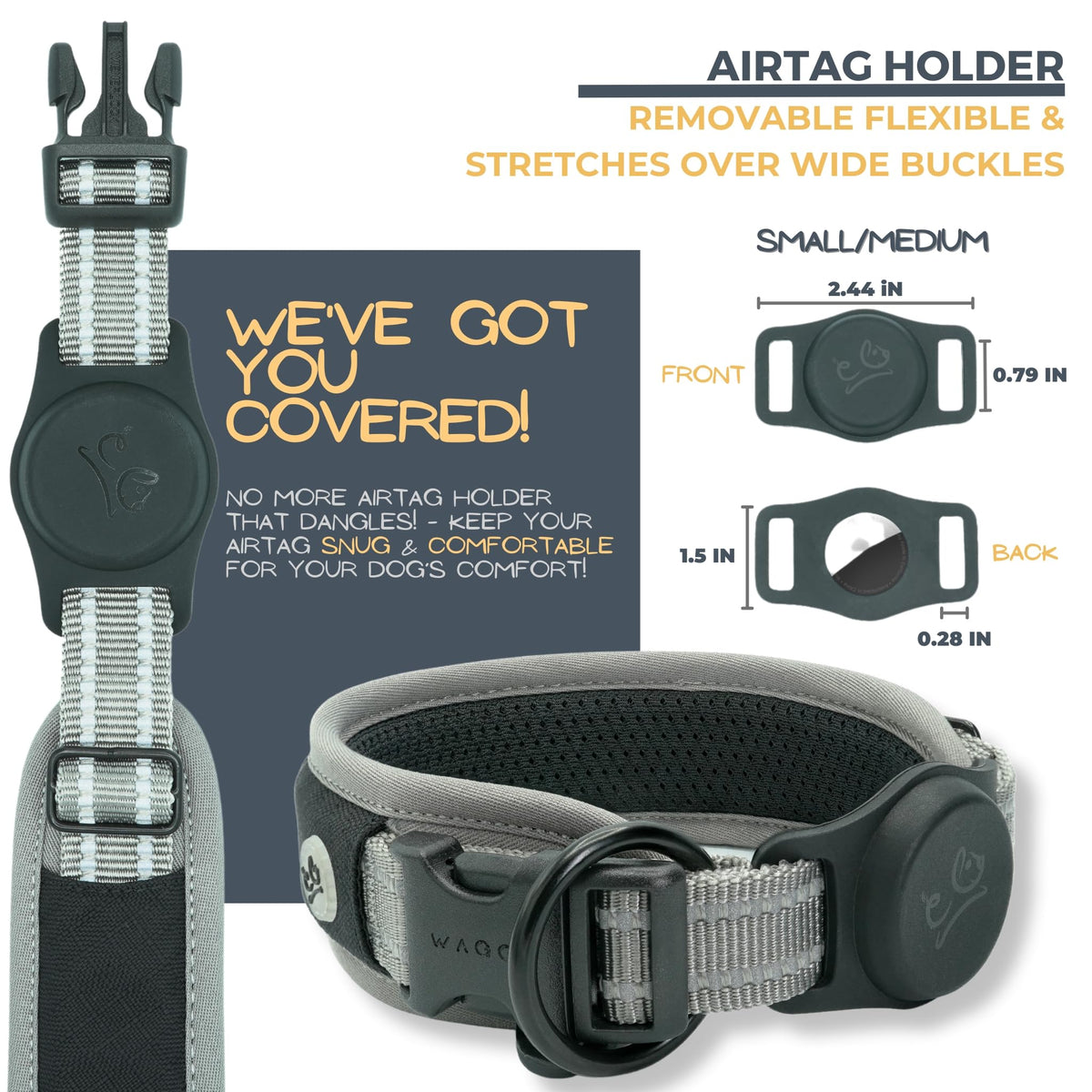 WaggyLife Animal Collar in S (13.8"-17.7"), Grey