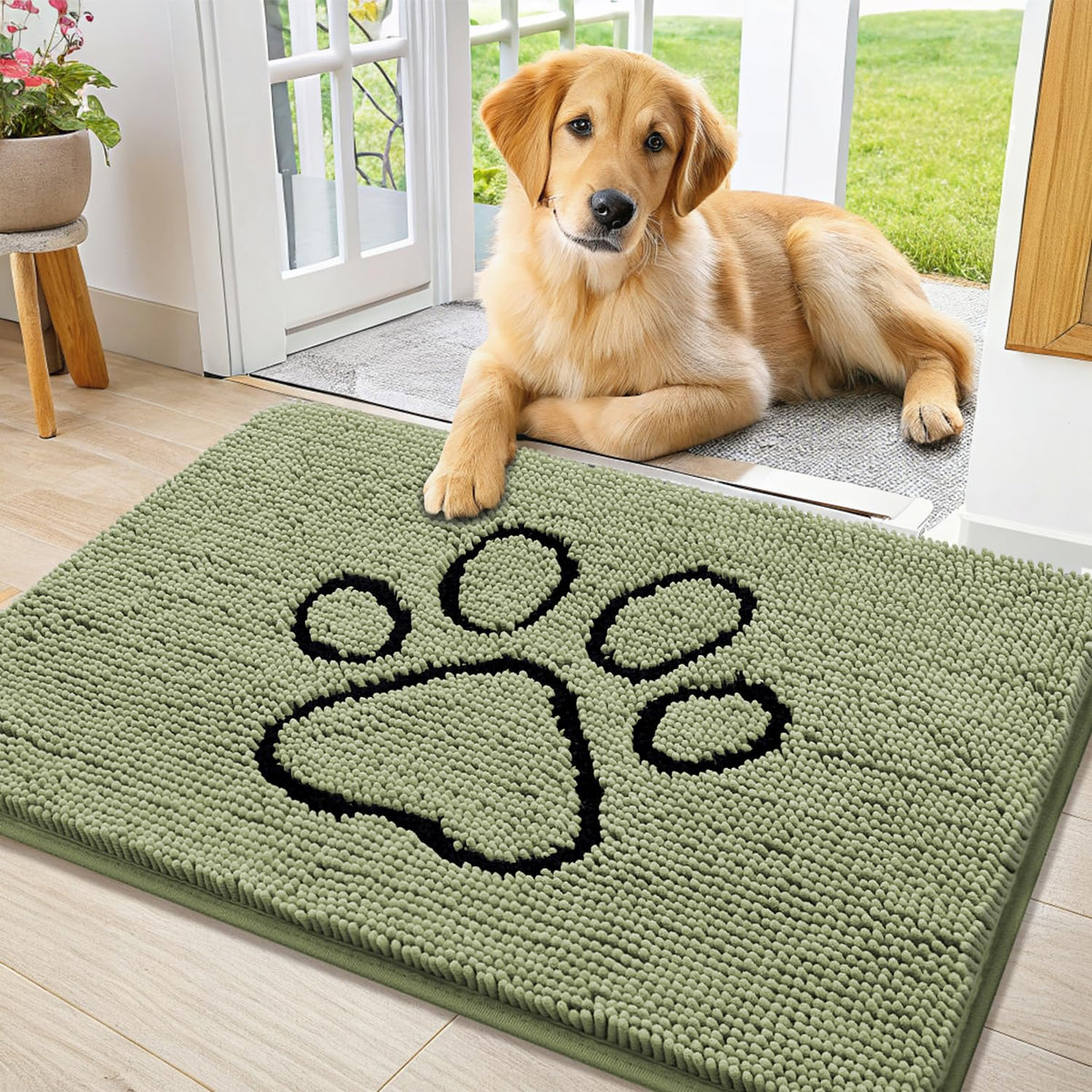 Smiry Rug in 36"X24", Sage Green and Black