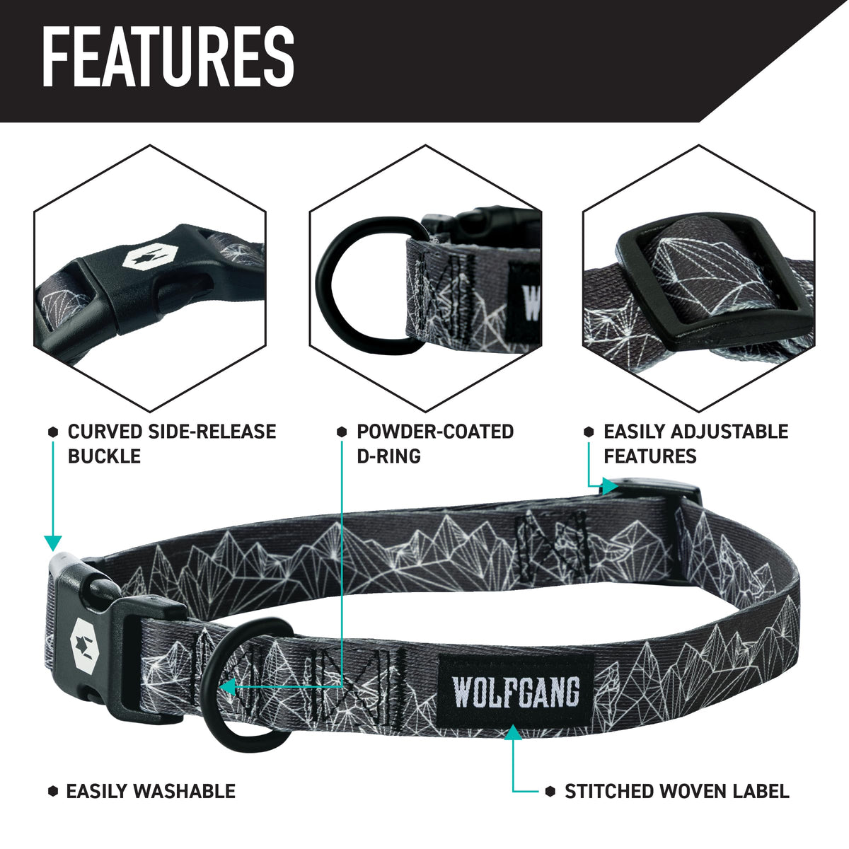 Wolfgang Man & Beast Animal Collar in Small (5/8 Inch x 8-12 Inch), WolfMountain Print