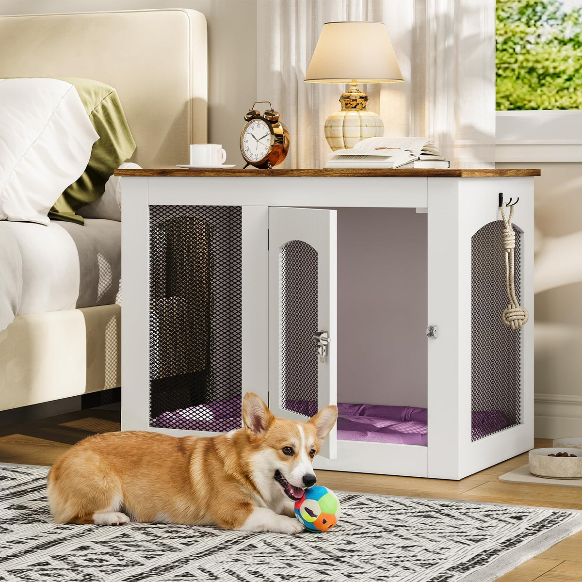 CHOEZON Animal Cage in 30.1"L x 19.7"W x 23.8"H, White and Walnut
