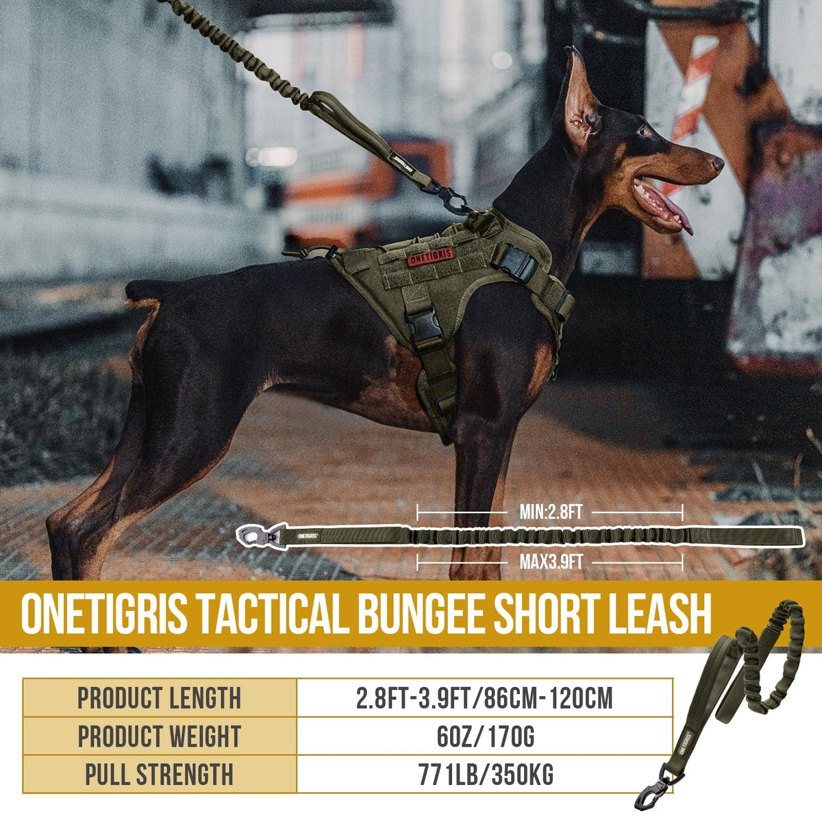 ONETIGRIS Leash in 85cm-118cm/33.5in-46.5in, Green