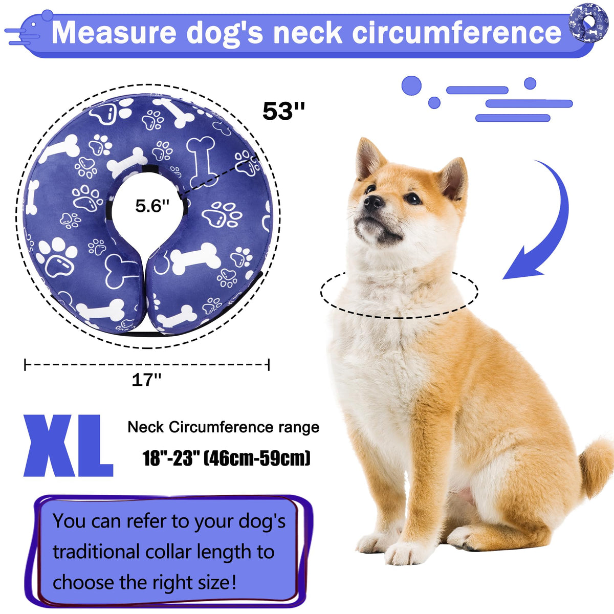 Cneo Animal Recovery Collar Cone in XL（neck 18"-23"）, Darkblue