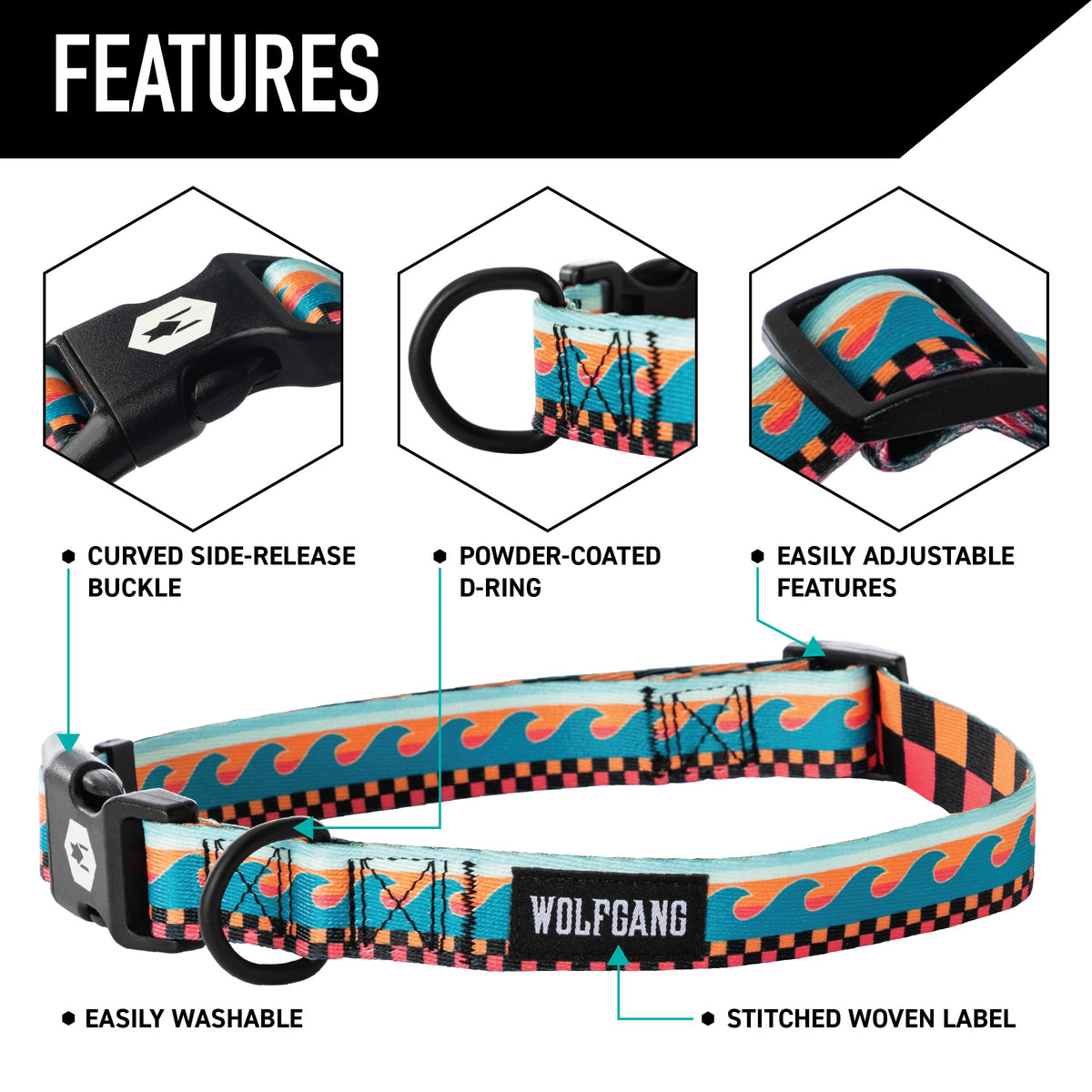 Wolfgang Man & Beast Animal Collar in Small (5/8 Inch x 8-12 Inch), BuenaOnda Print