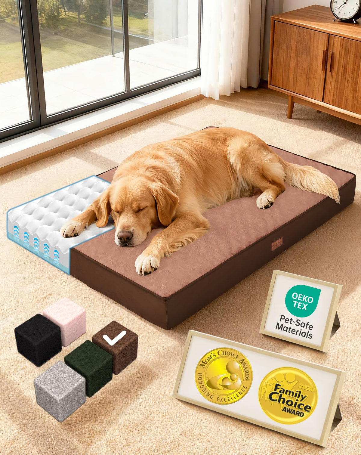 OhGeni Pet Bed Mat in 41" x 28" x 4" (For Crate), 04-Brown
