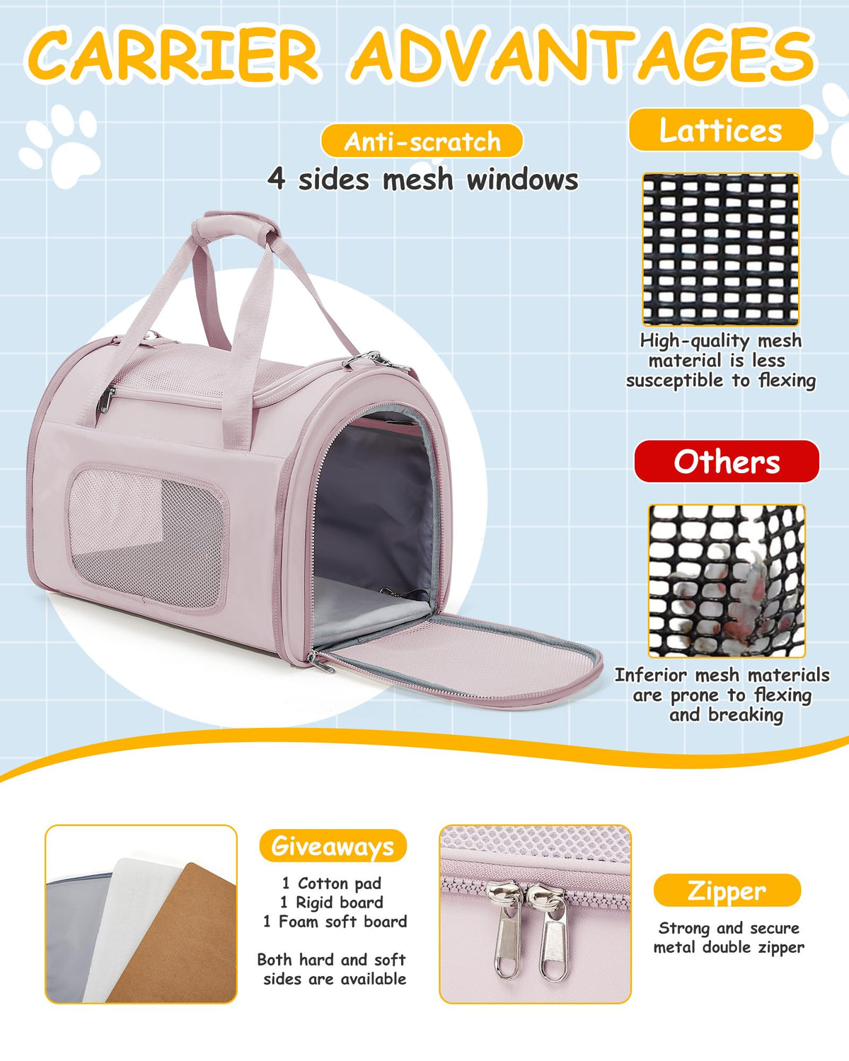 WEPLAN Animal Carrier in 18.1"L x 11.8"W x 12.9"H, Pink