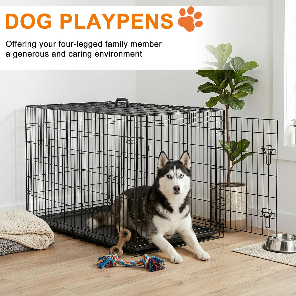 FDW Animal Cage in 48.0"L x 29.0"W x 31.0"H, Black