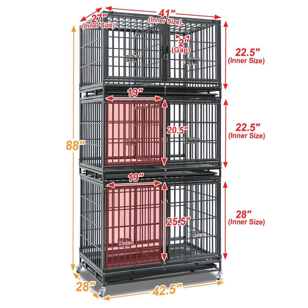Homey Pet Animal Cage in 42.5"L x 28.0"W x 88.0"H, Black