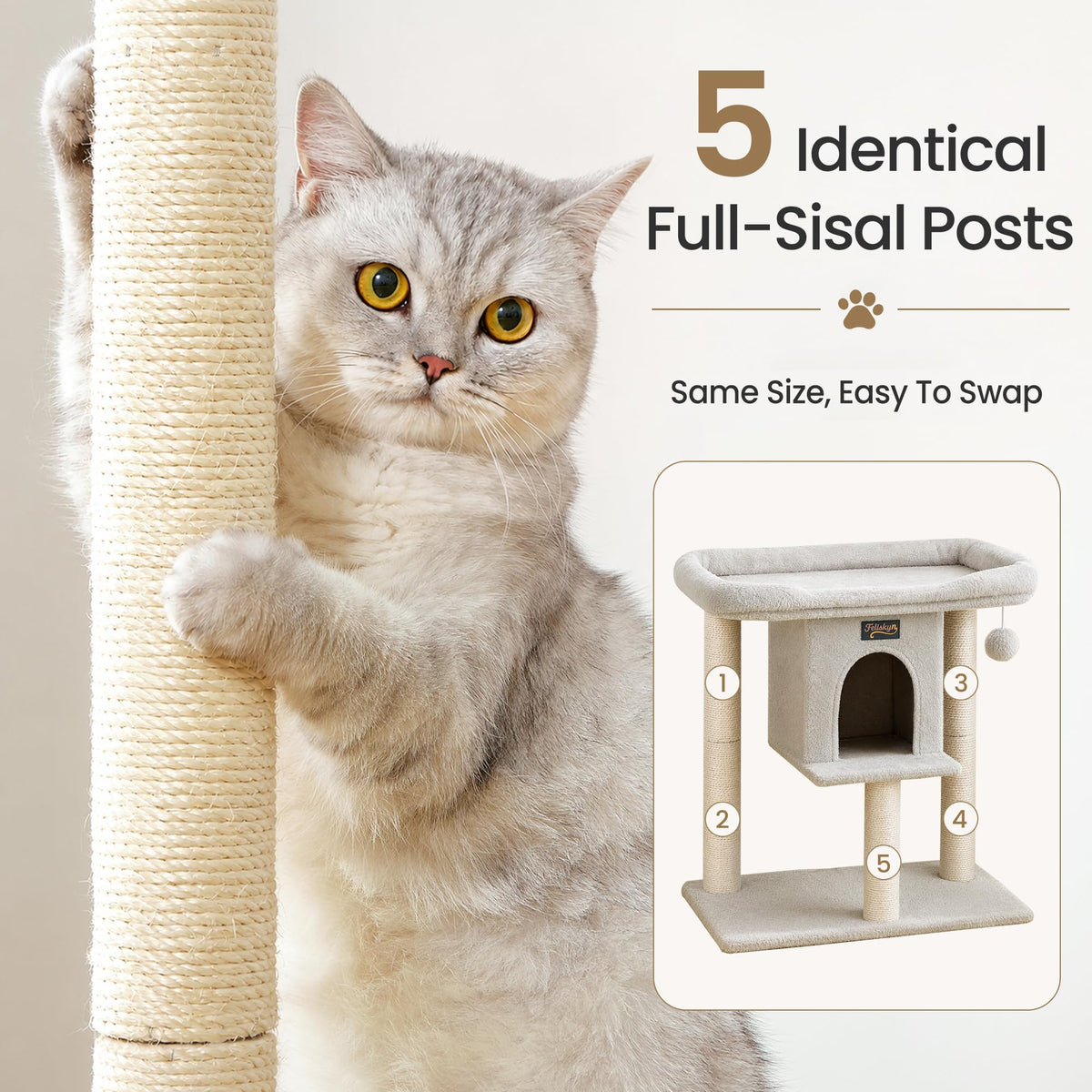 Feliskyn Pet Activity Structure in 28 Inches, Light Grey