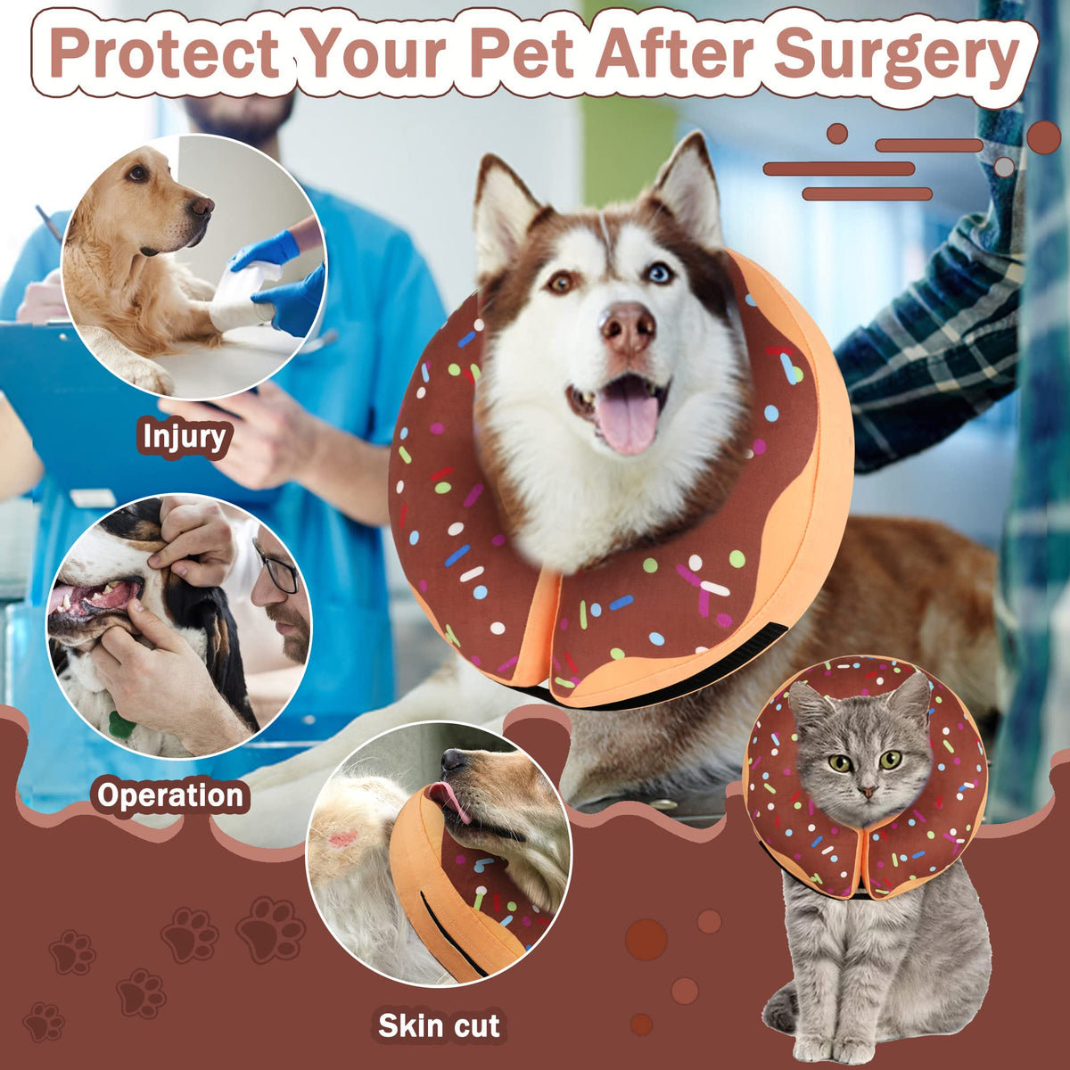 Cneo Animal Recovery Collar Cone in S（neck 4"-7"）, Brown