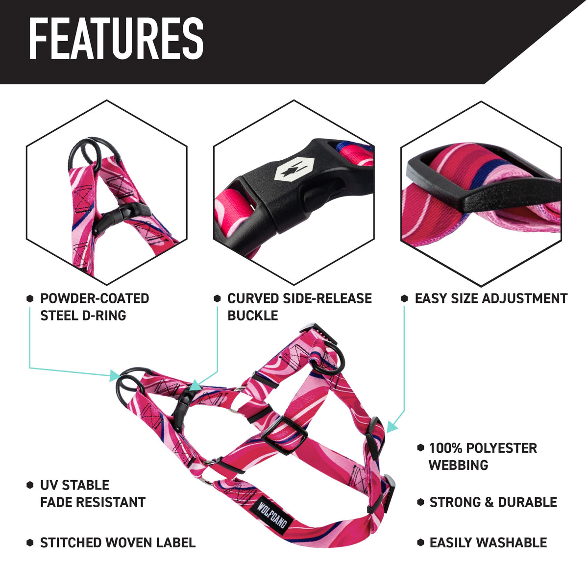 Wolfgang Man & Beast Animal Harness in Small (5/8 Inch x 12-18 Inch), MarbleSwirl Print
