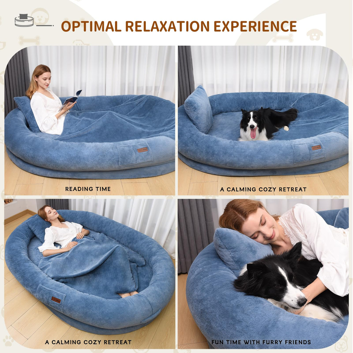 Fvkind Pet Bed Mat in 70"L×33"W×12"Th, Blue