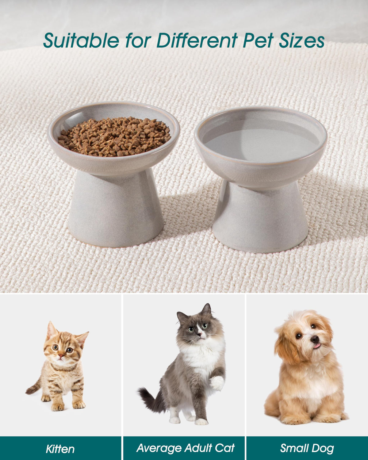 vancasso Pet Feeder in 2 Pack-Food & Water Bowls, Grey
