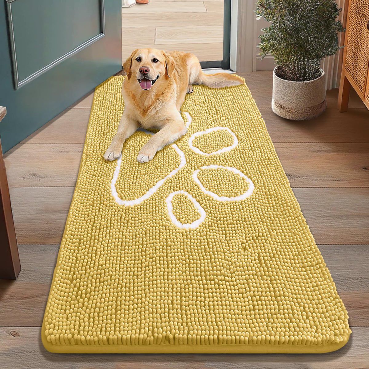 Smiry Rug in 48"X30", Yellow and White