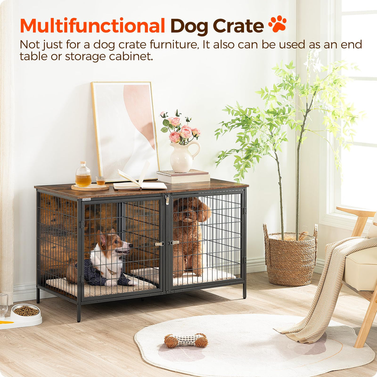 MAHANCRIS Animal Cage in 43.3"L x 21.7"W x 26.4"H, Rustic Brown