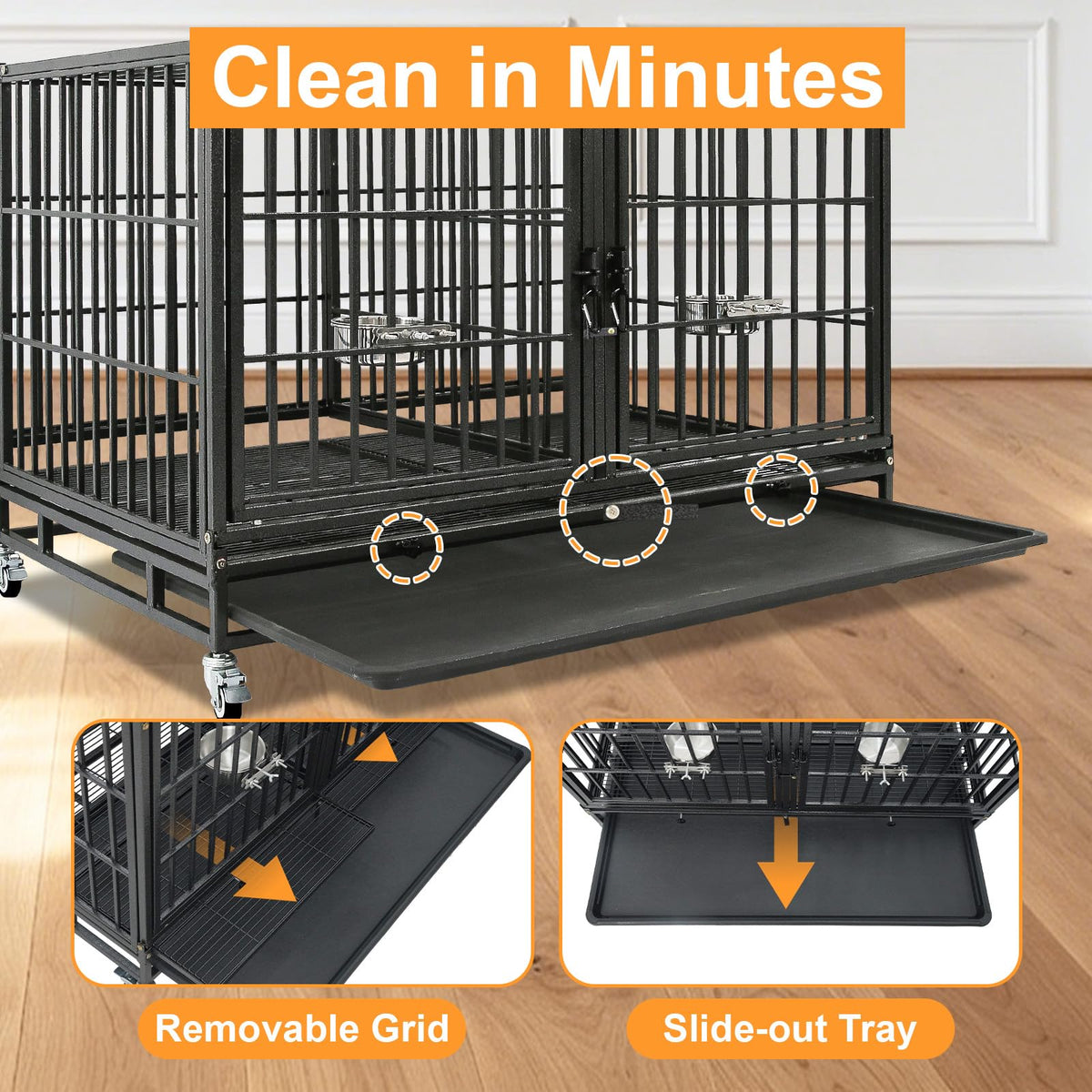 Homey Pet Animal Cage in 43.0"L x 28.0"W x 29.0"H, Black