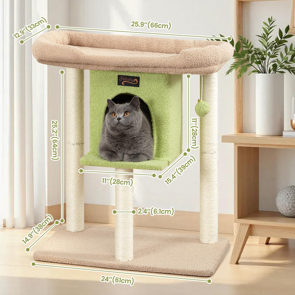 Feliskyn Pet Activity Structure in 28 Inches, Green