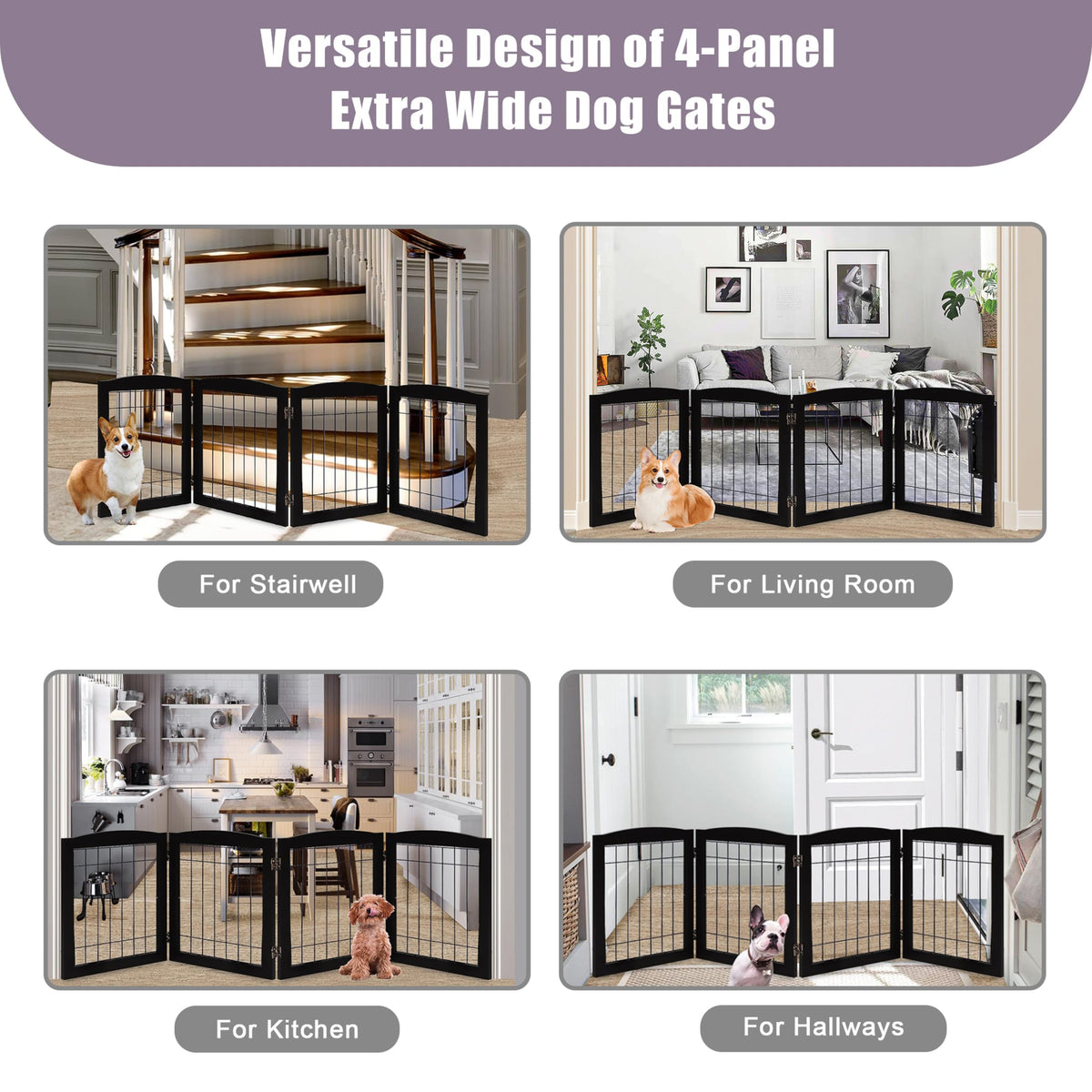 LZRS Temporary Gate in 24"Height-4 Panel, Black