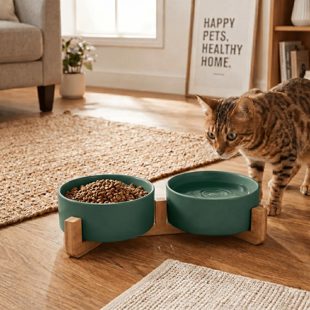 SPUNKYJUNKY Pet Feeder in 1.7 cups, Green × 2