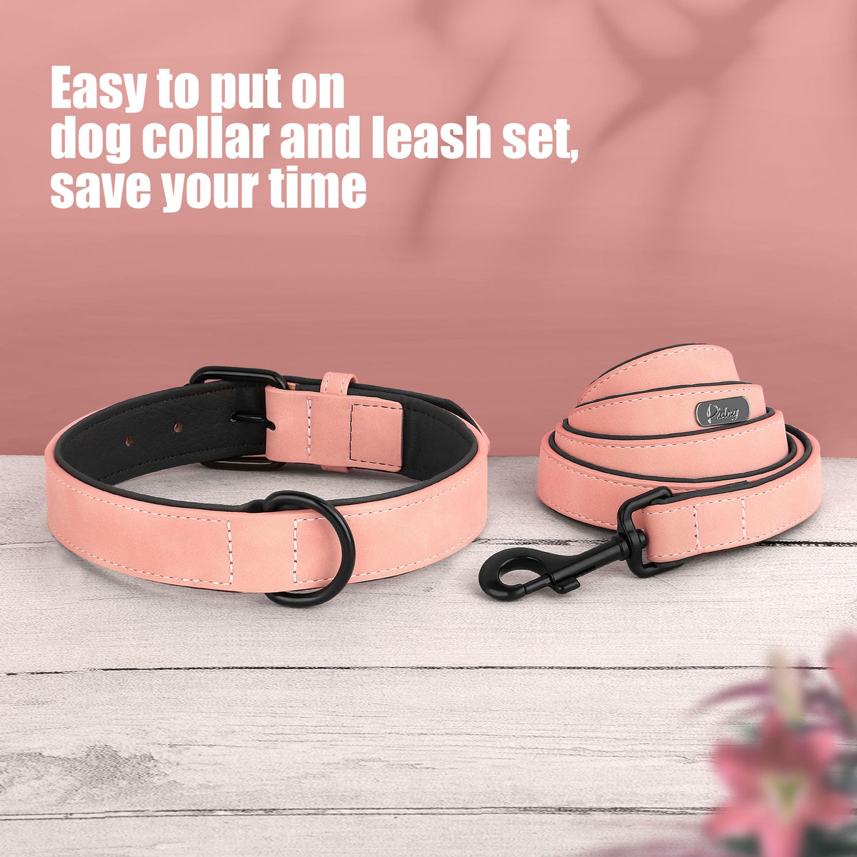 Didog Animal Collar in M: Fit Neck 11-14"(10-20 lbs), Pink Set
