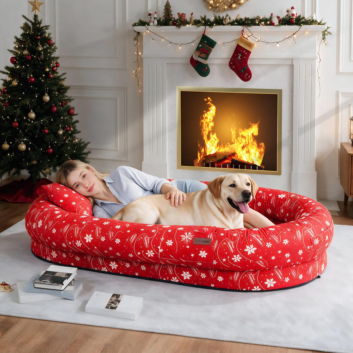 Fvkind Pet Bed Mat in 70"L×33"W×12"Th, Christmas