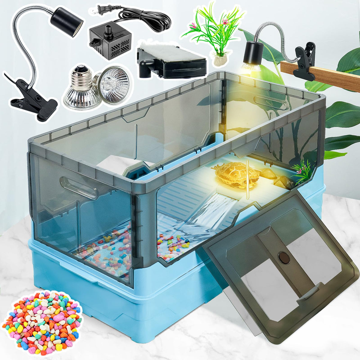 Wedoelsim Vivarium in 25.6x12.8x14.6 Inch, Blue