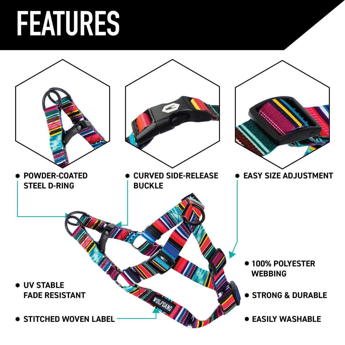 Wolfgang Man & Beast Animal Harness in Small (5/8 Inch x 12-18 Inch), Quetzal Print