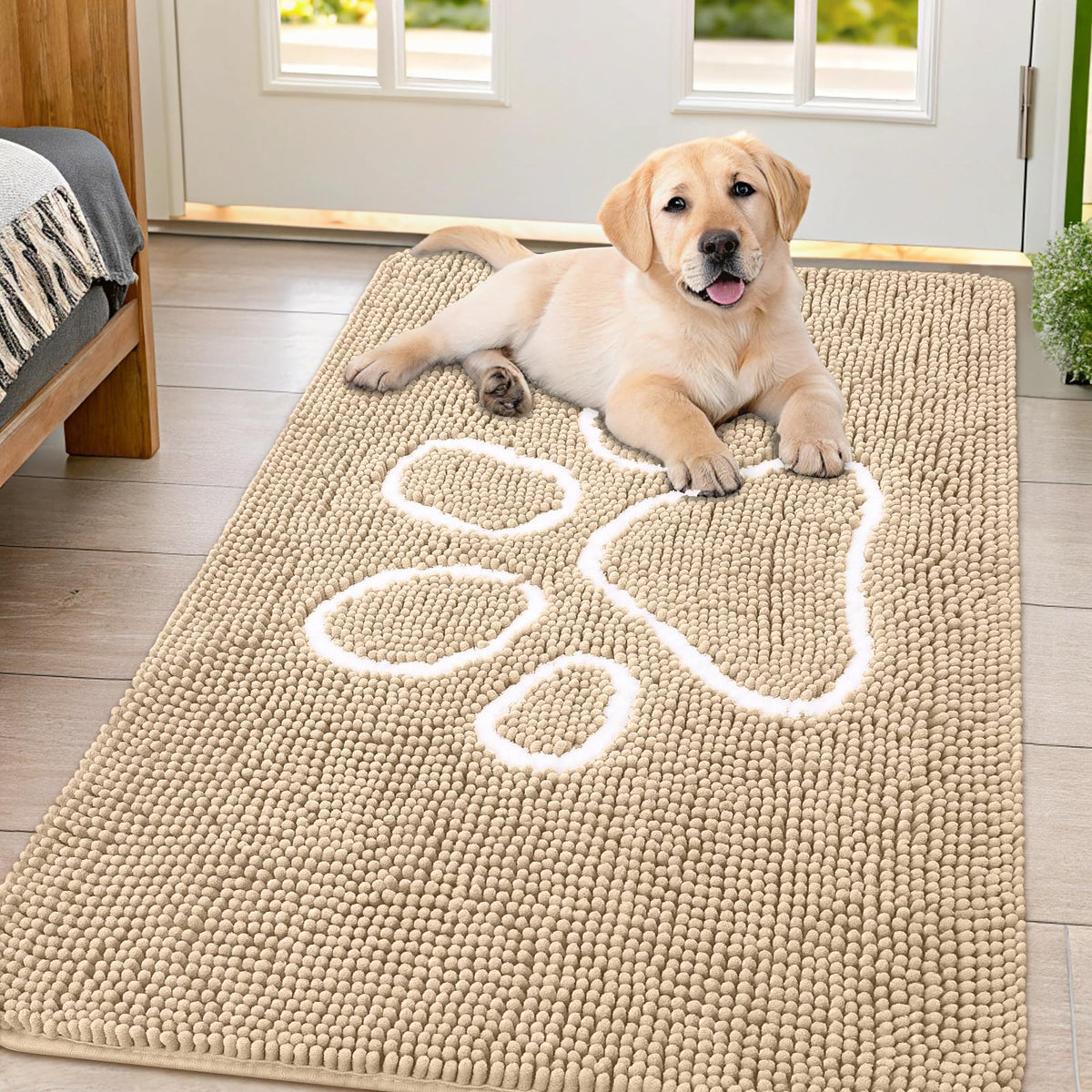 Smiry Rug in 44"X32", Beige and White