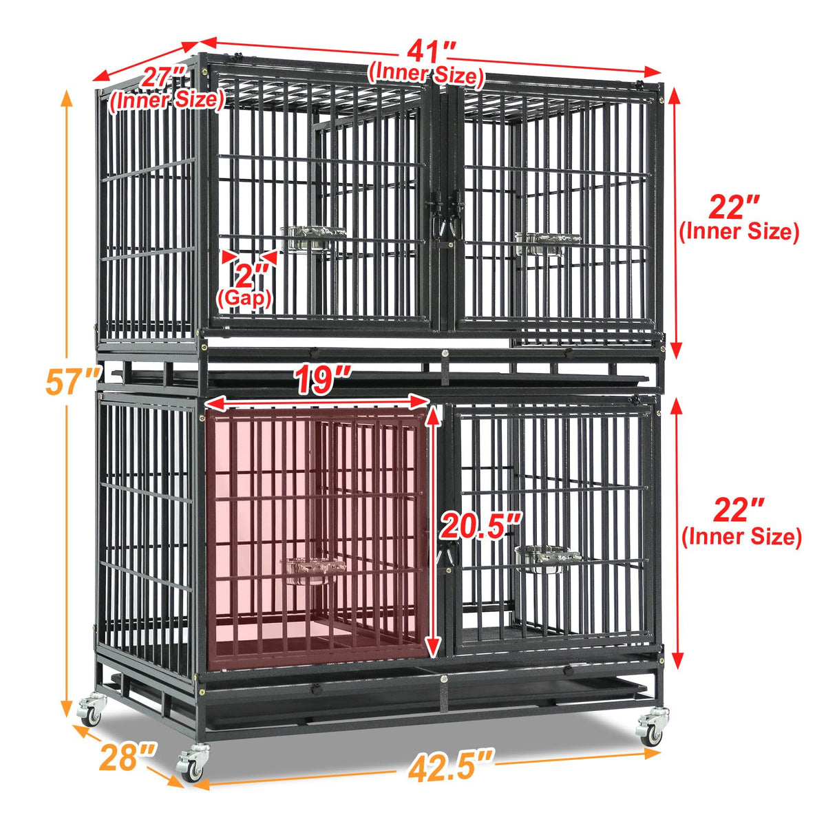 Homey Pet Animal Cage in 43.0"L - 2 Tiers - 1P, Black