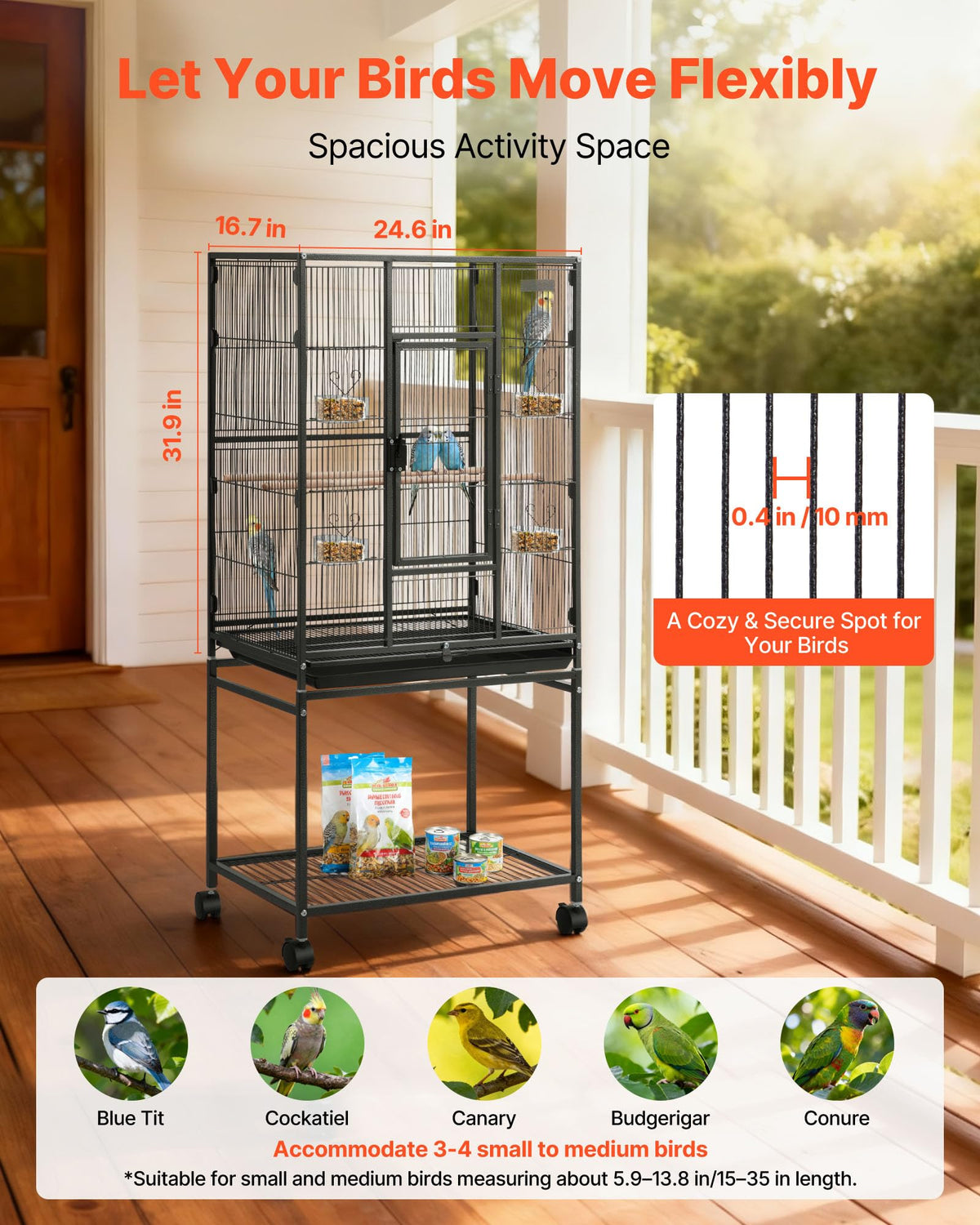 VEVOR Animal Cage in 24.6"L x 16.7"W x 53.9"H, Black