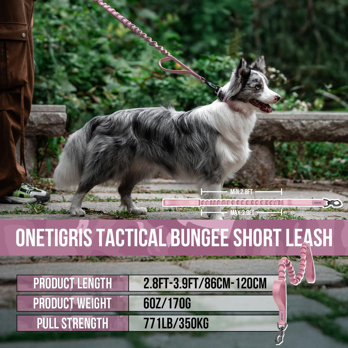 ONETIGRIS Leash in 85cm-118cm/33.5in-46.5in, Pink