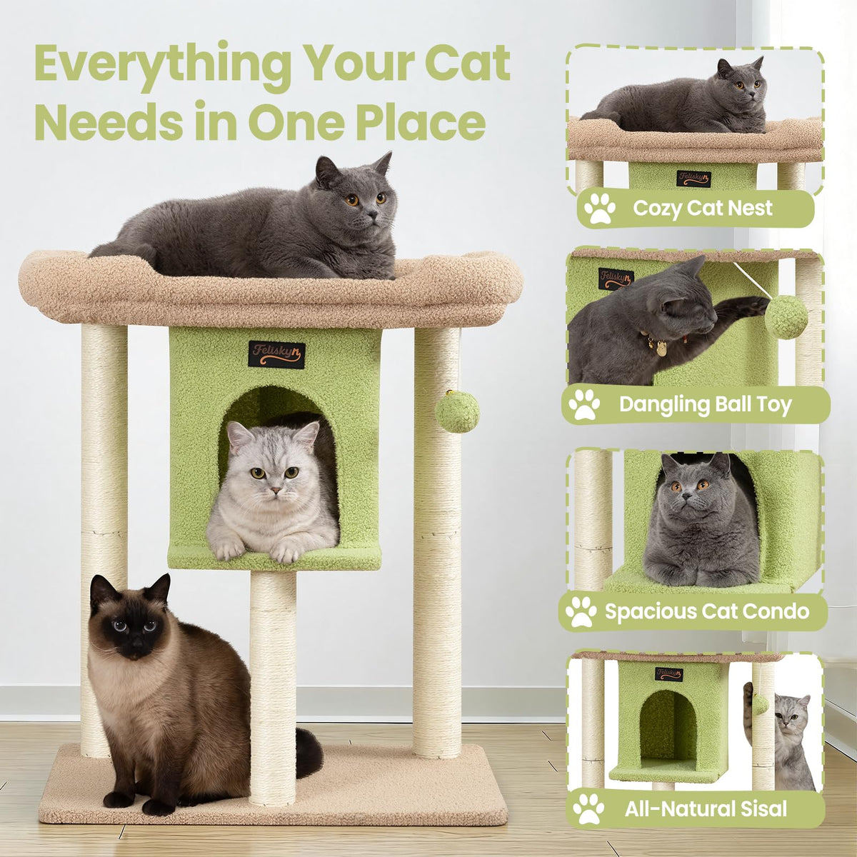 Feliskyn Pet Activity Structure in 28 Inches, Green