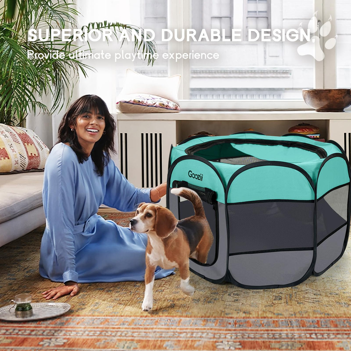 Goozii Pet Playpen in Small, Green-Gray