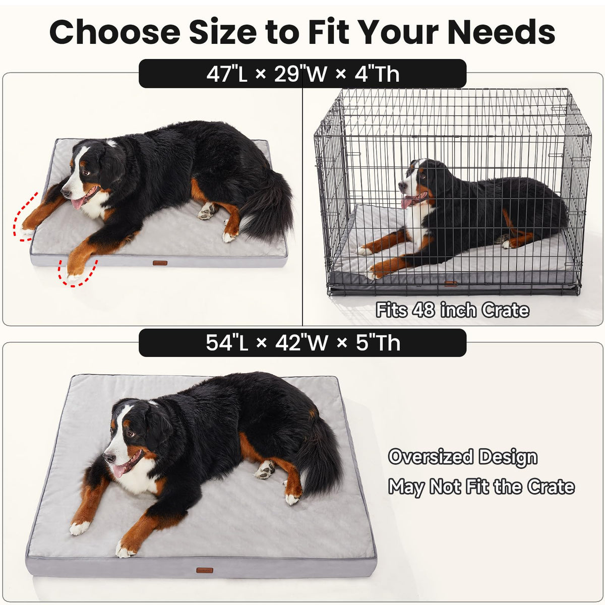 OhGeni Pet Bed Mat in 47" x 29" x 4" (For Crate), 01-Gray