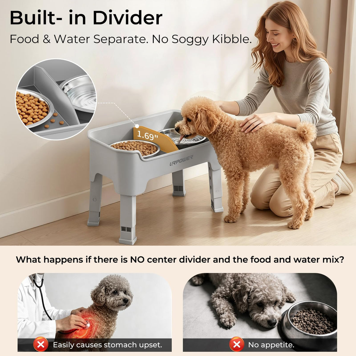 URPOWER Pet Feeder in Small, Light Grey