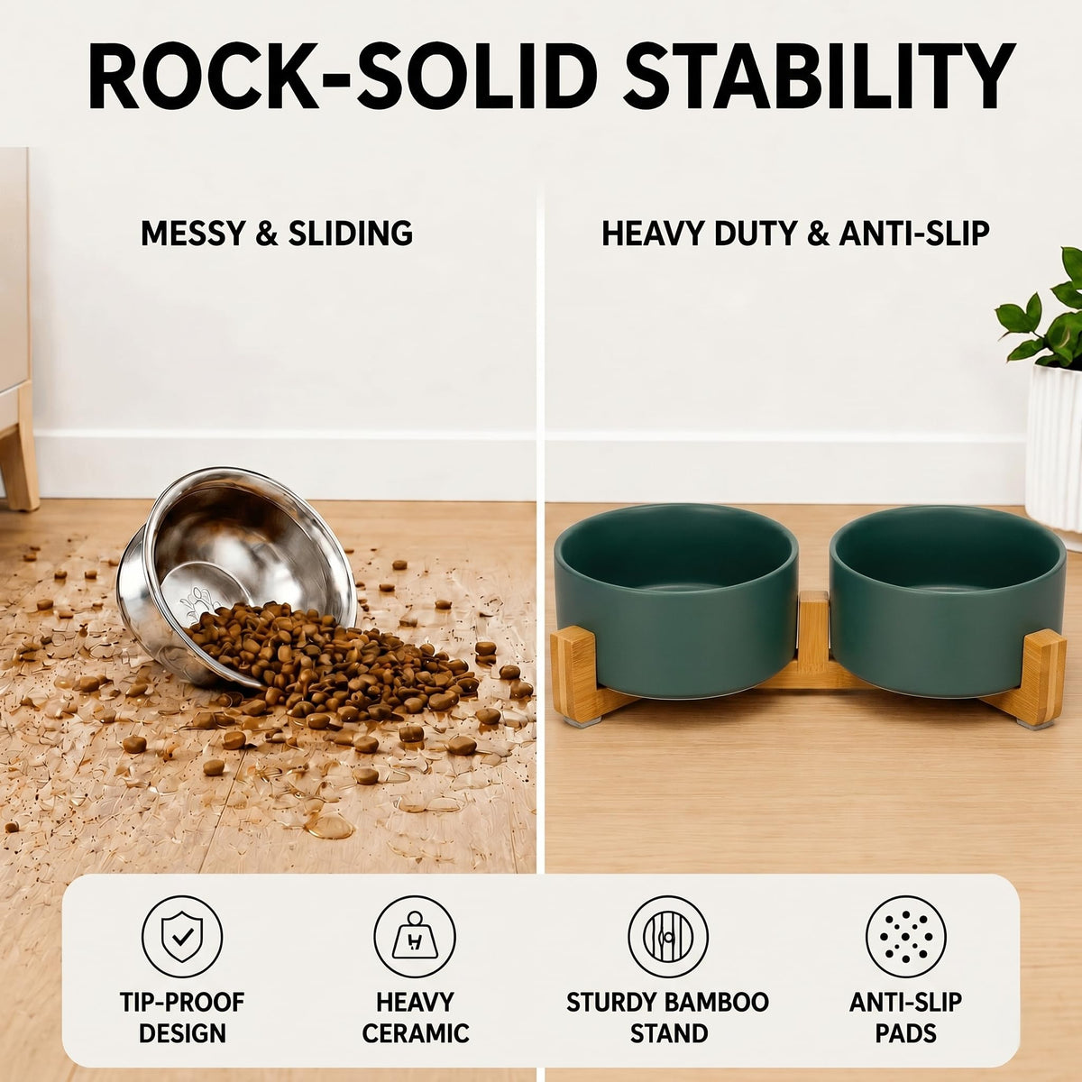 SPUNKYJUNKY Pet Feeder in 3.6 cups, Green × 2