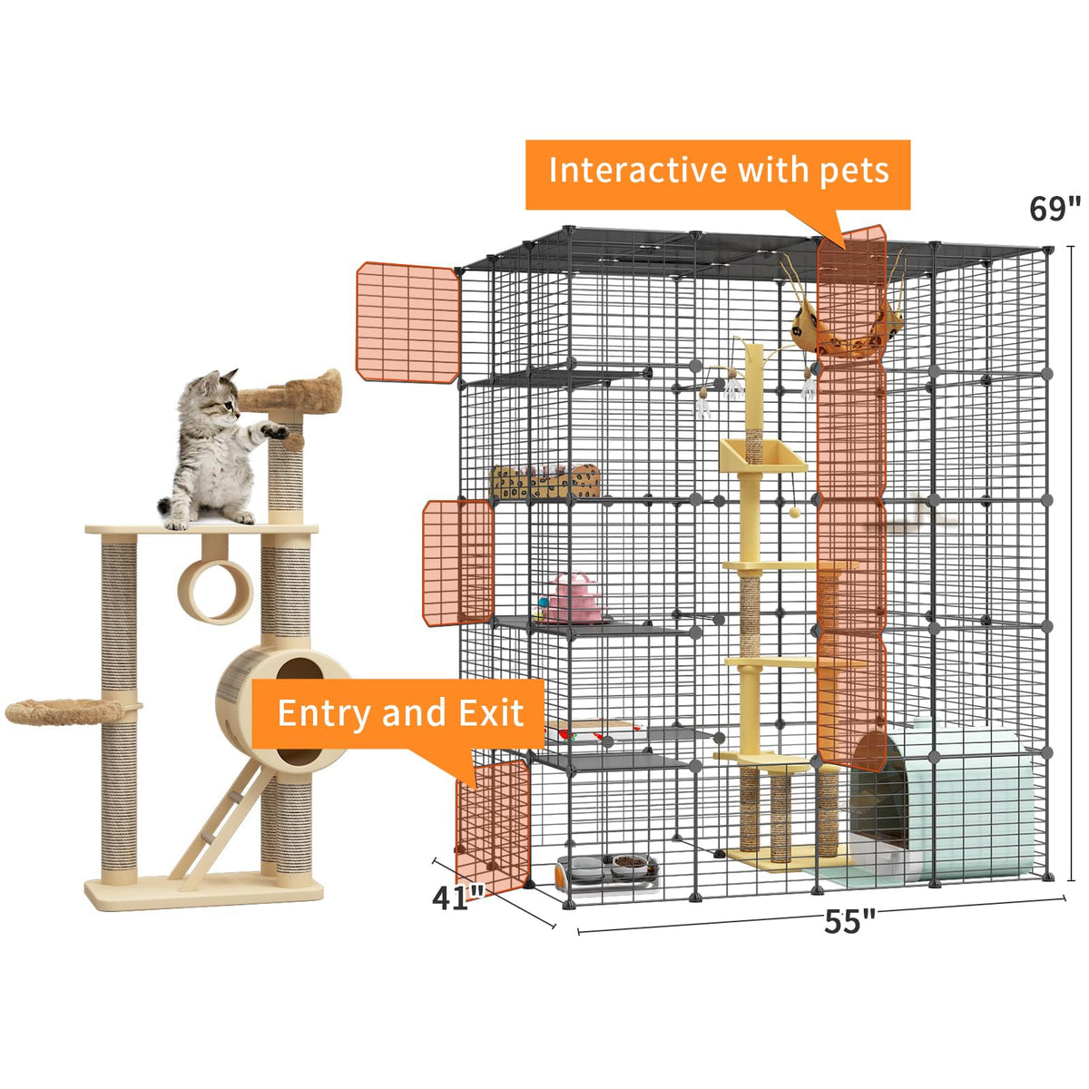 Oneluck Animal Cage in 55.1"L x 41.3"W x 69.1"H