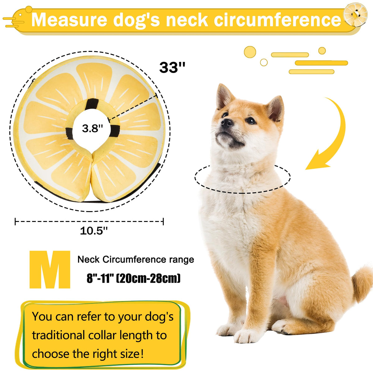 Cneo Animal Recovery Collar Cone in M（neck 8"-11"）, Lemon