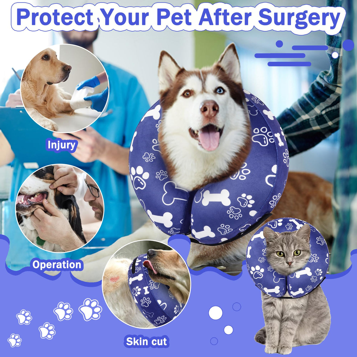 Cneo Animal Recovery Collar Cone in S（neck 4"-7"）, Darkblue