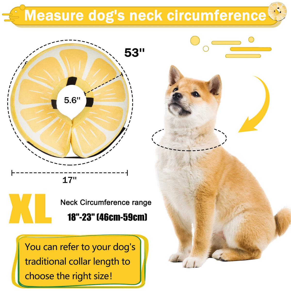 Cneo Animal Recovery Collar Cone in XL（neck 18"-23"）, Lemon